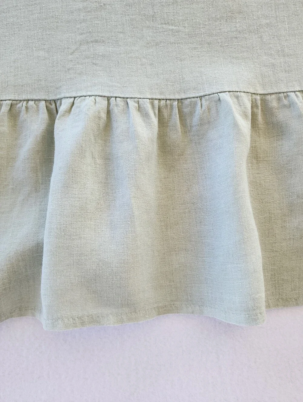 Terzo Millennio Italy 100% Linen Sage Green Sleeveless Ruffle Hem Dress L - Picture 4 of 8